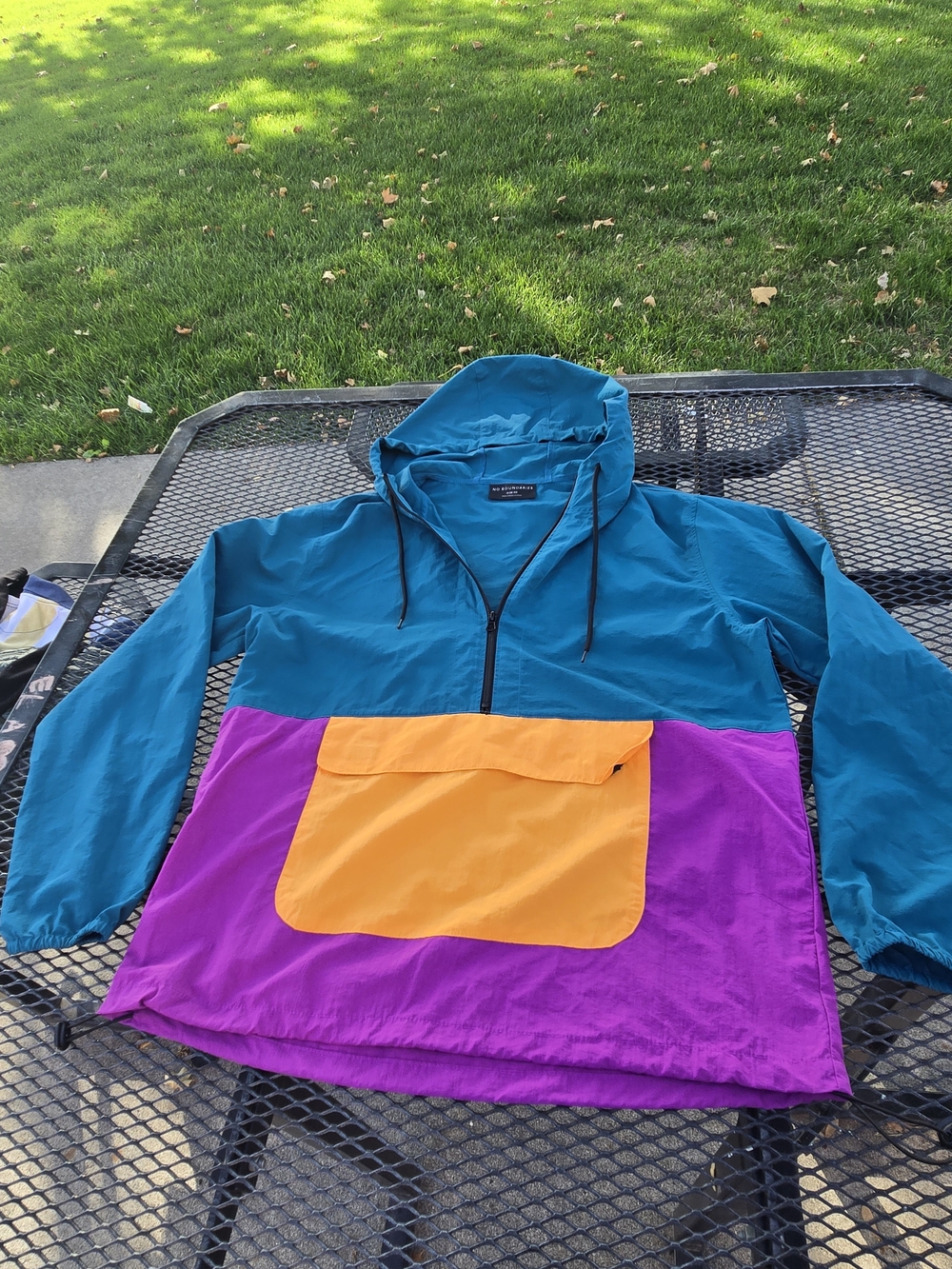 No Boundaries Teal, Purple & Orange Colorblock Hooded Windbreaker